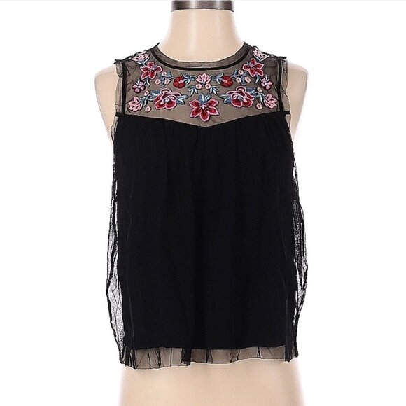 𝅺hollister Black Floral Sheer Sleeveless Top Size S - Picture 1 of 3